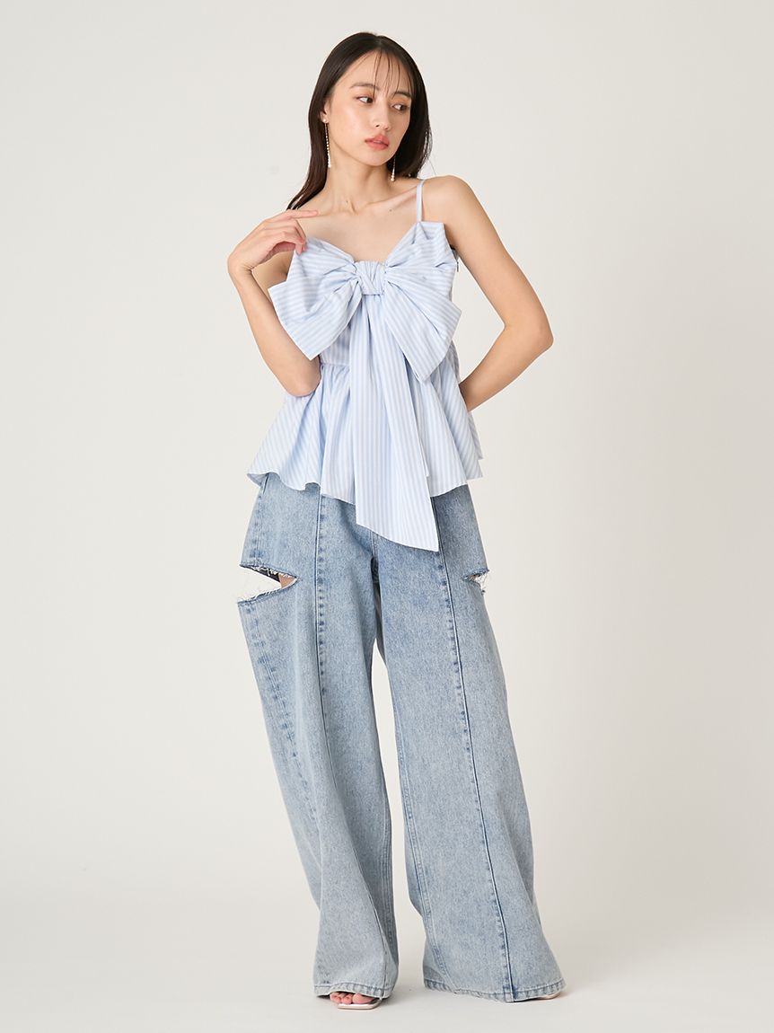 FRAY I.D フレイ アイディー　ショルダーリボンペプラムニットキャミ Amazon | [フレイ アイディー] ショルダーリボンペプラムニットキャミ