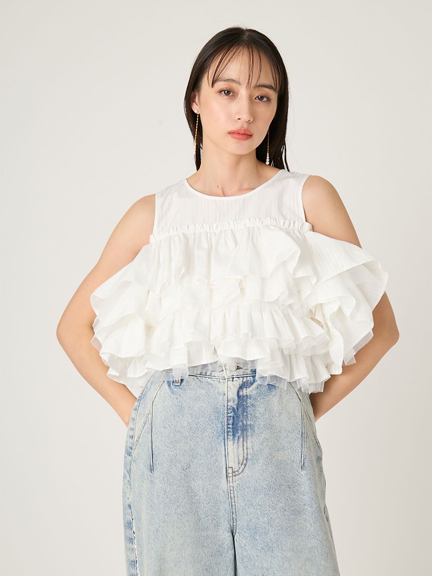 チュールコンビフリルティアードブラウス(ブラウス)｜トップス｜FRAY