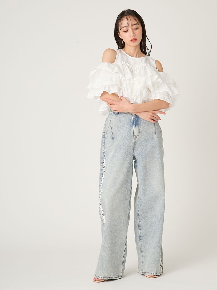 チュールコンビフリルティアードブラウス(ブラウス)｜トップス｜FRAY