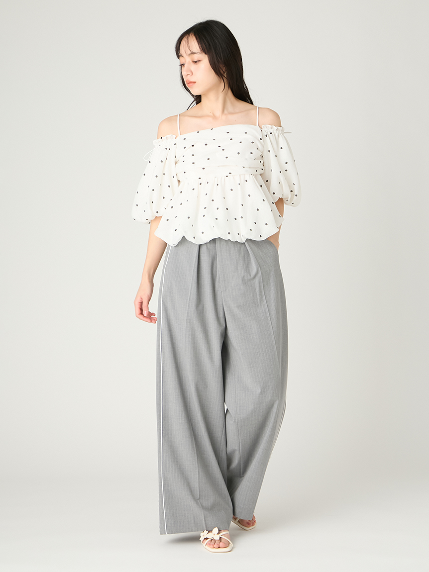 ♡1et1♡専用　blanc パフスリーブ　トップス　ブラウス 再入荷予約受付中】パフスリーブペプラムブラウス(F ホワイトドット