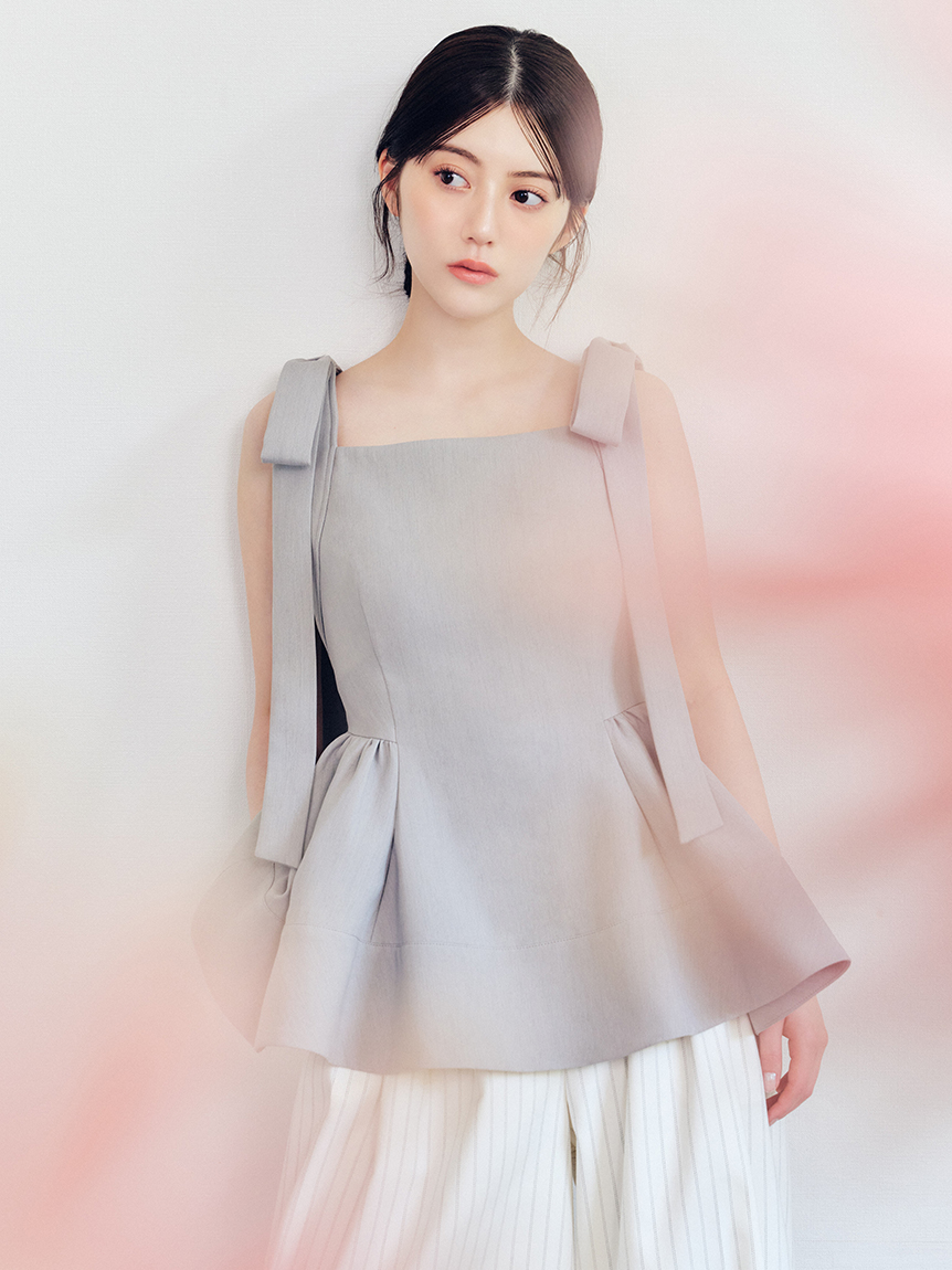 WEB限定】リボンペプラムトップス/ウォッシャブル(ブラウス)｜トップス