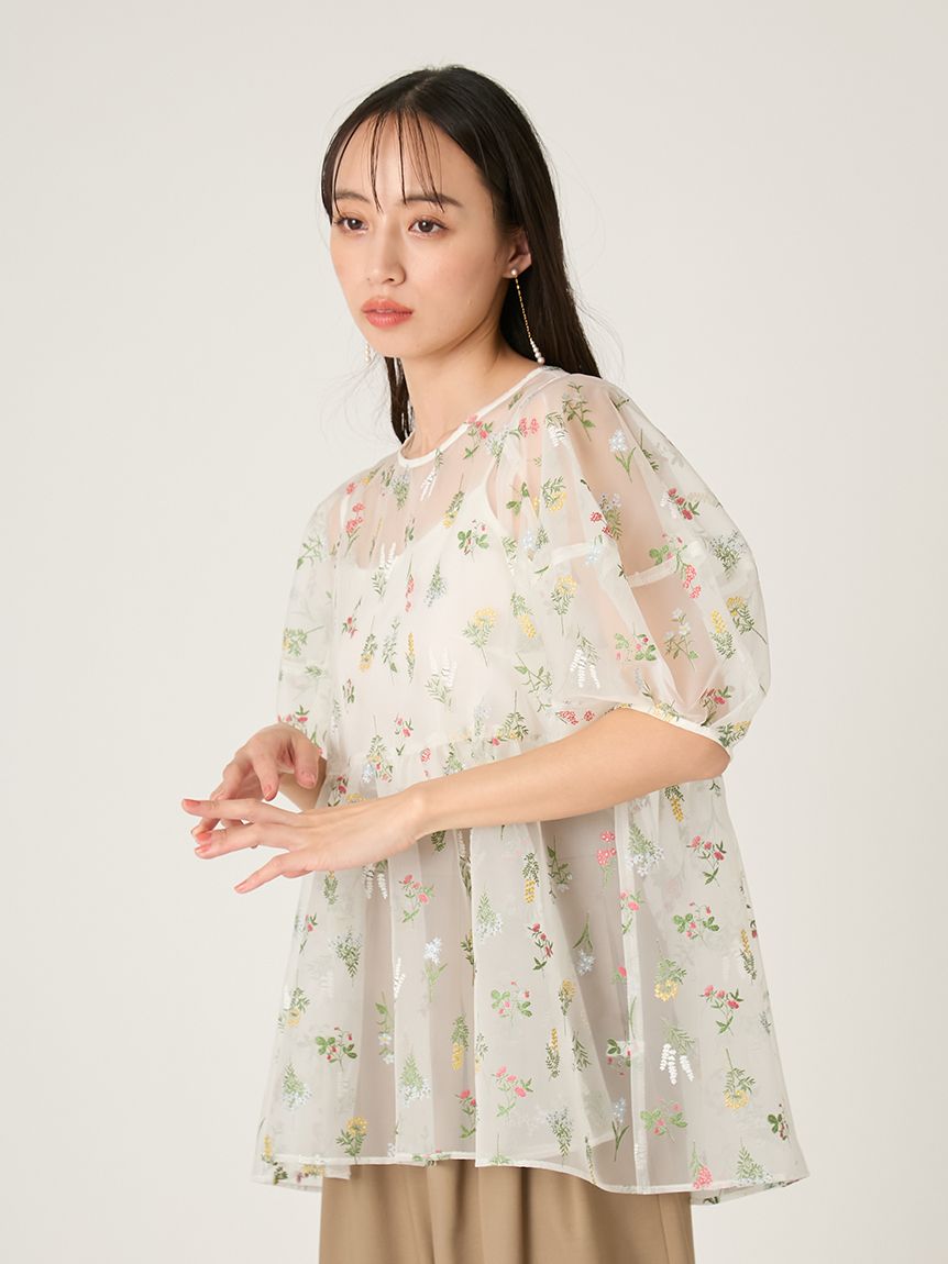 フラワーブライズオーガンジーチュニックブラウス(ブラウス)｜トップス