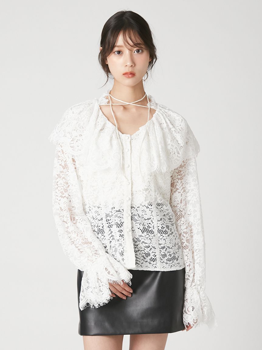 ラッフルカラーレースブラウス(ブラウス)｜TOPS｜FRAY I.D（フレイ