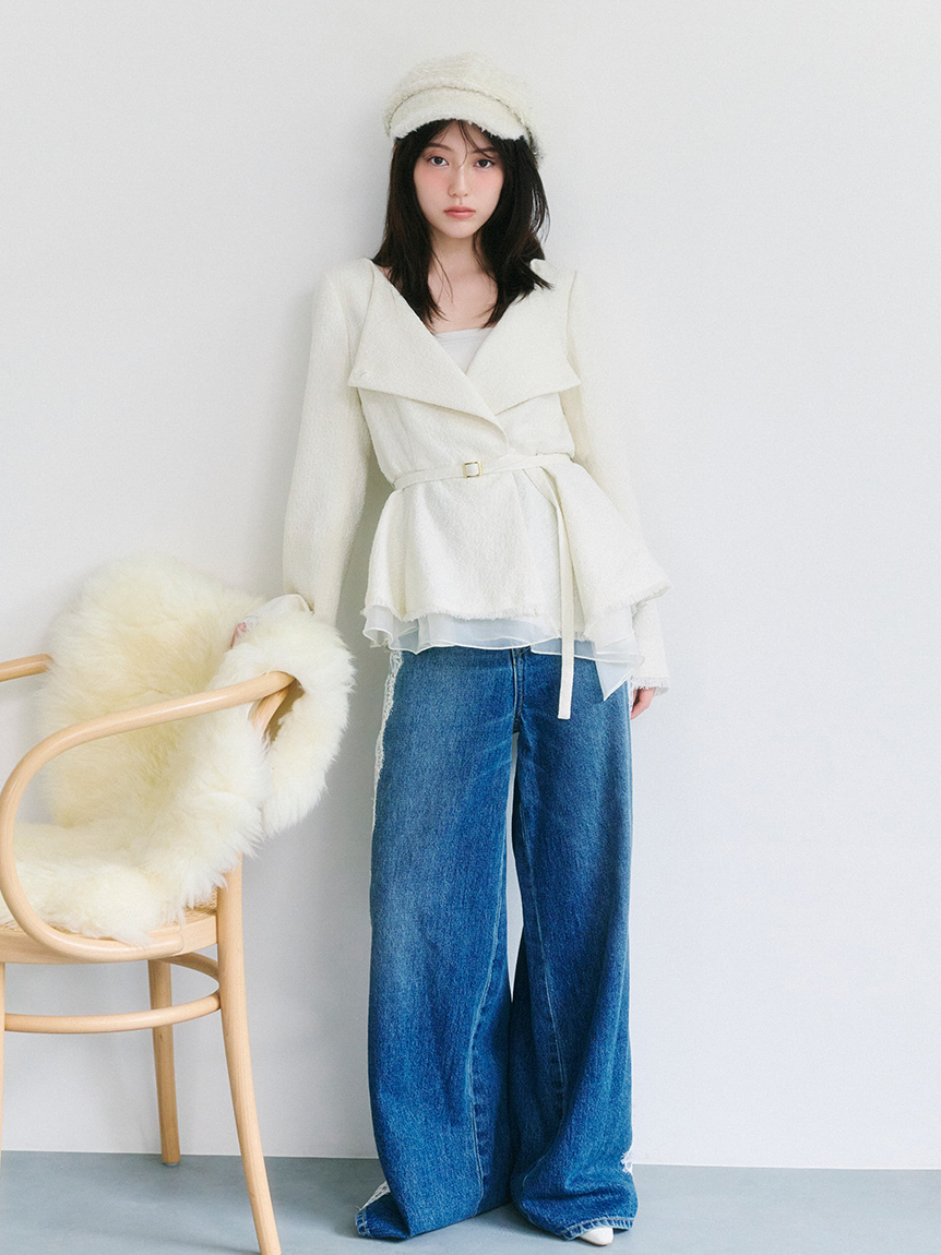 アシンメトリーペプラムツイードブラウス(シャツ・ブラウス)｜TOPS