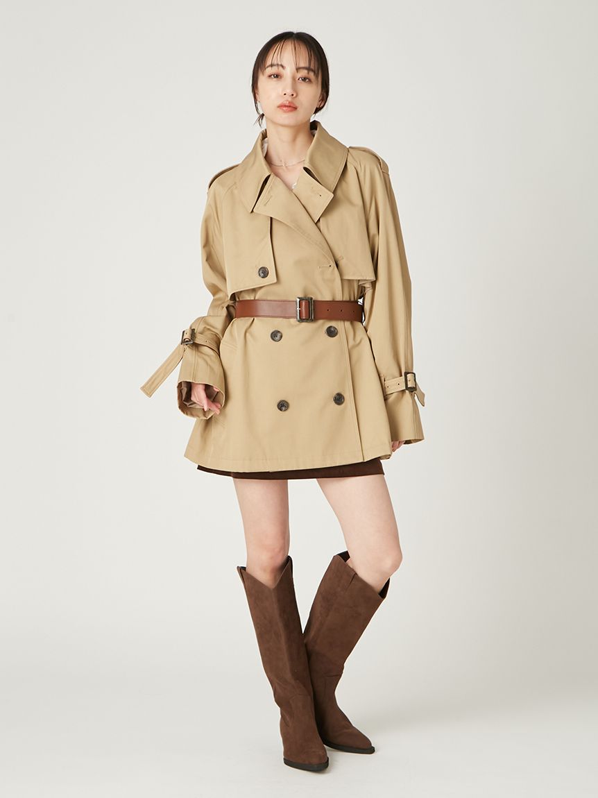 レザーベルトショートトレンチコート(トレンチコート)｜アウター
