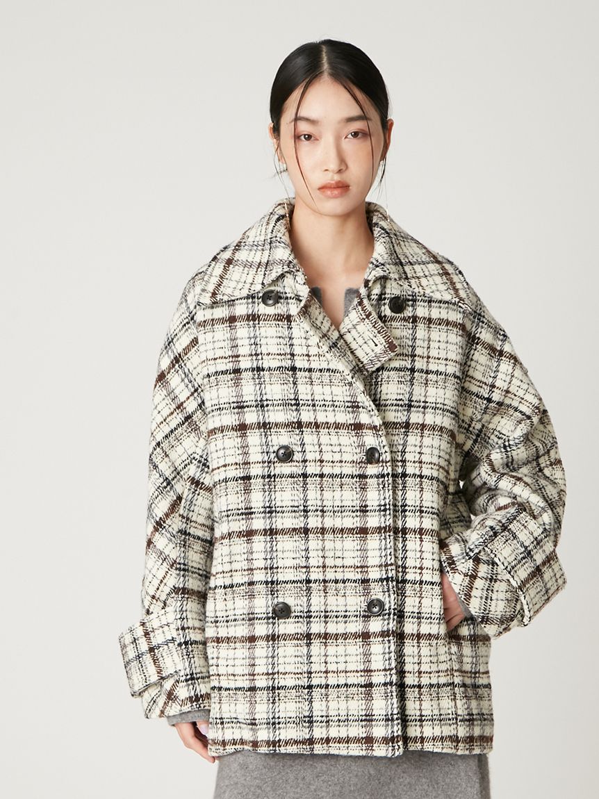 ダブルブレストチェックミドルコート(ハーフコート)｜アウター｜FRAY