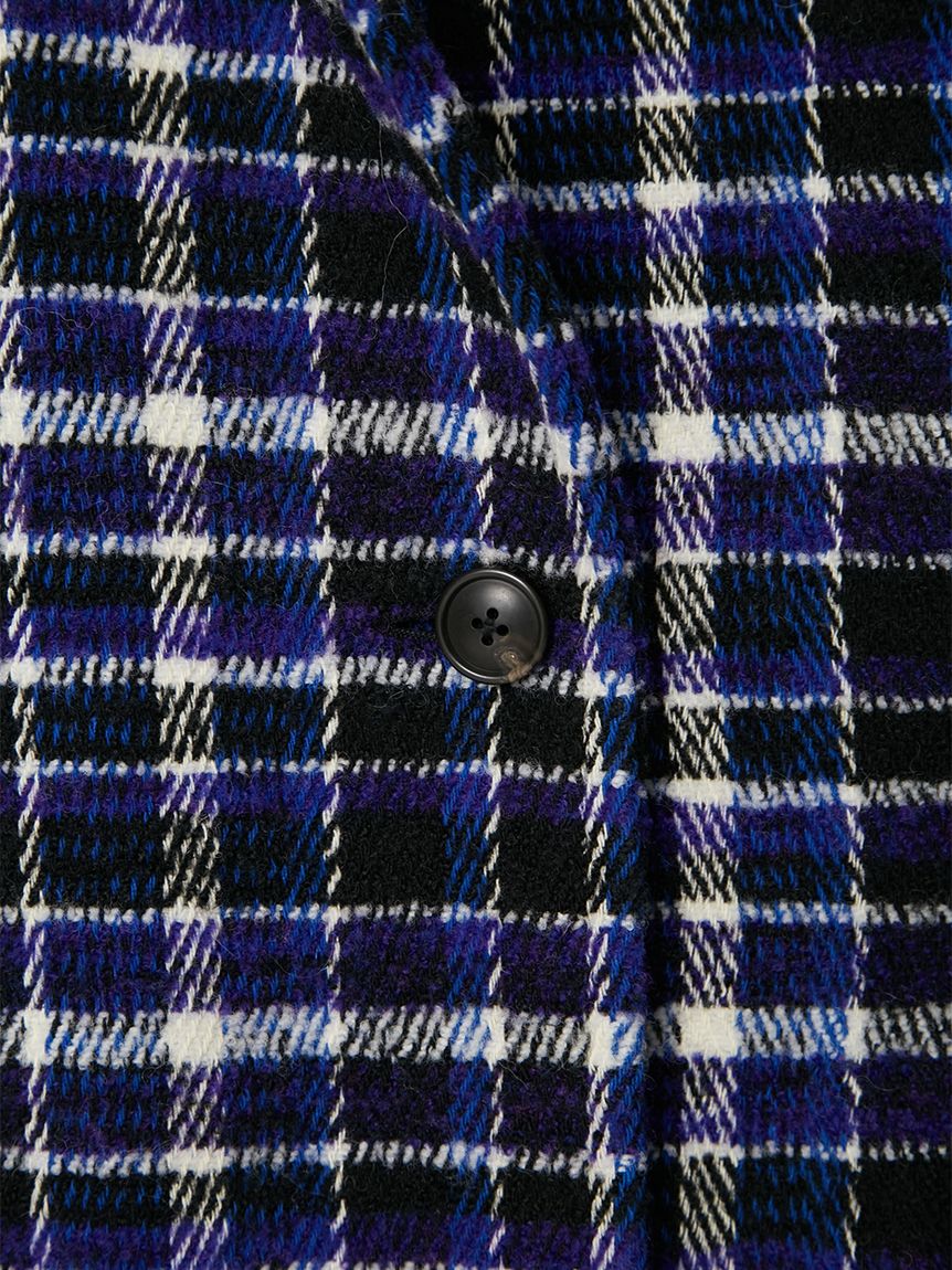 美品 フレイアイディ― テーラード ダブルブレスト チェック ネイビー 25SS ダブルブレストチェックミドルコート(ハーフコート)｜アウター｜FRAY