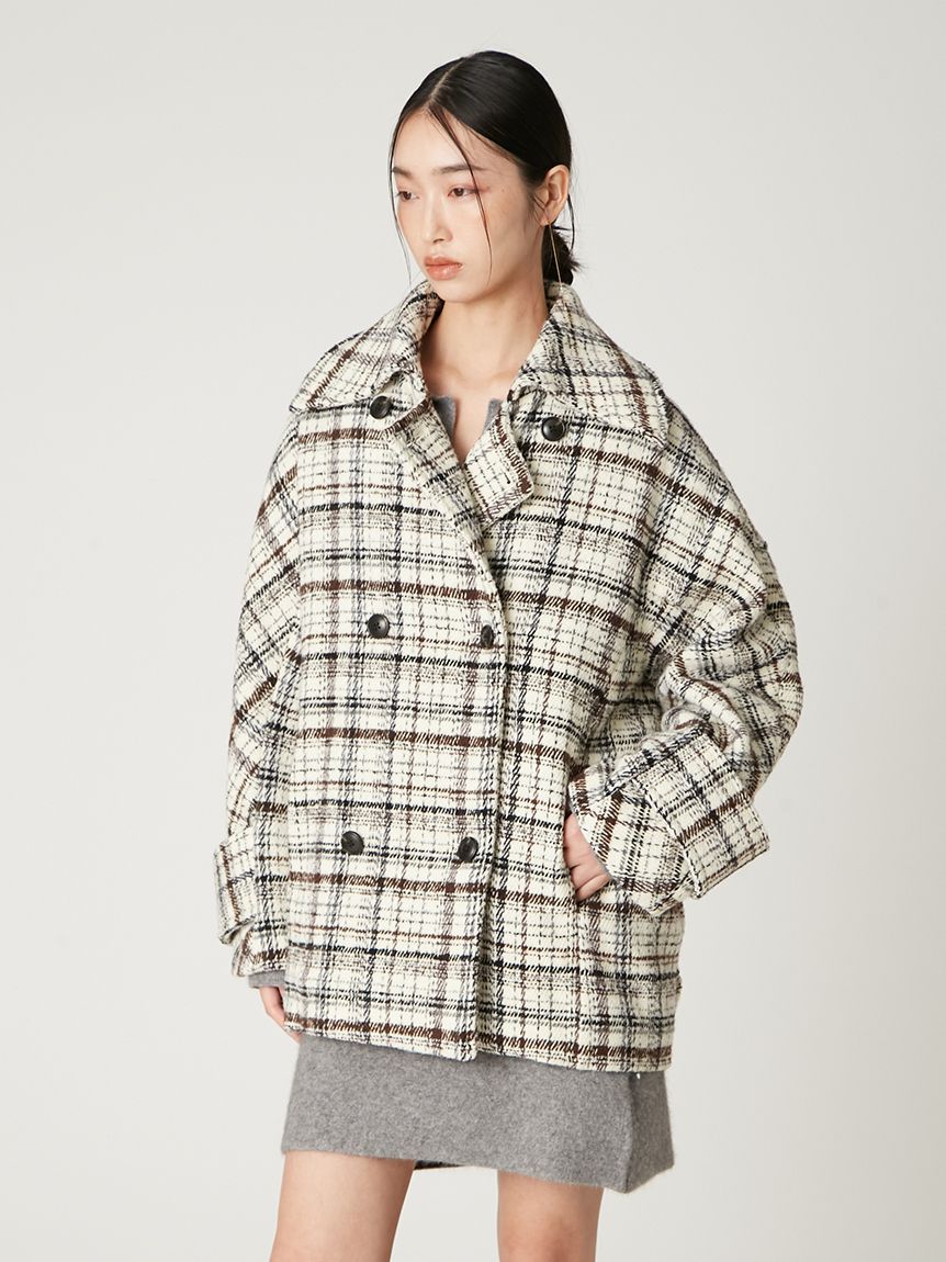 ダブルブレストチェックミドルコート(ハーフコート)｜アウター｜FRAY