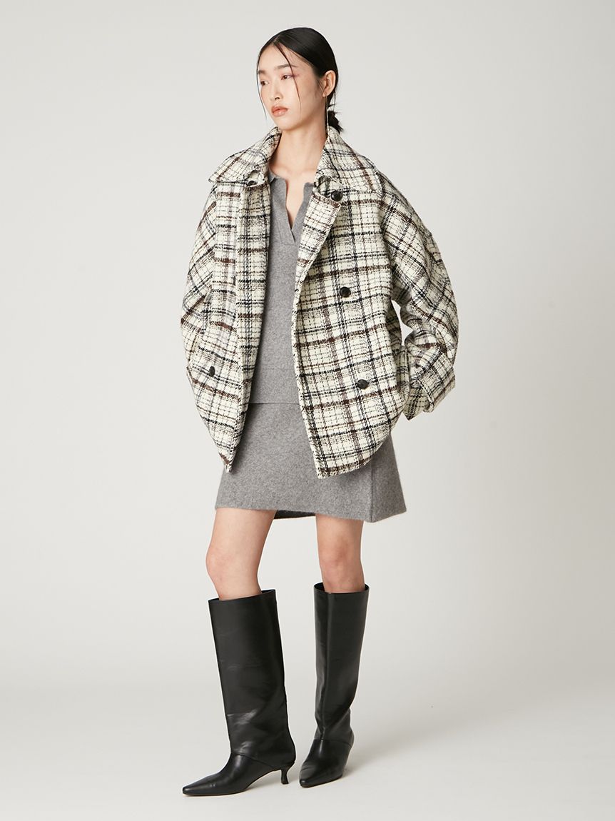 ダブルブレストチェックミドルコート(ハーフコート)｜アウター｜FRAY