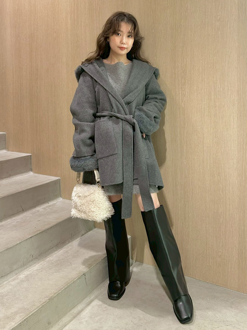 WEB限定カラー】ファーリバーミドルコート(ウールコート)｜アウター