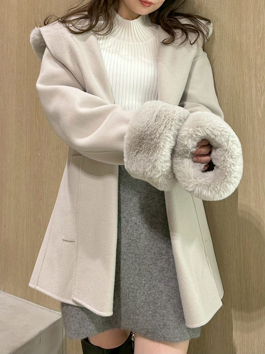 WEB限定カラー】ファーリバーミドルコート(ウールコート