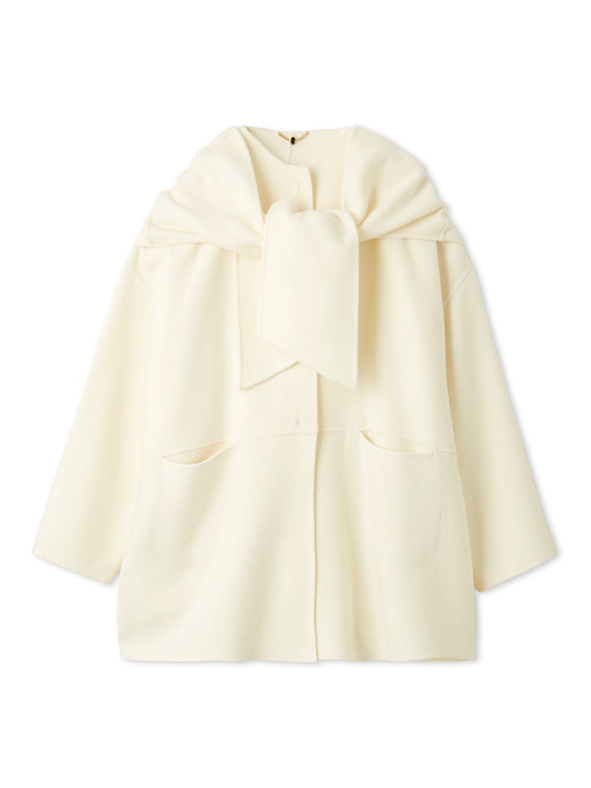 マフラー付ノーカラーリバーミドルコート(ノーカラージャケット