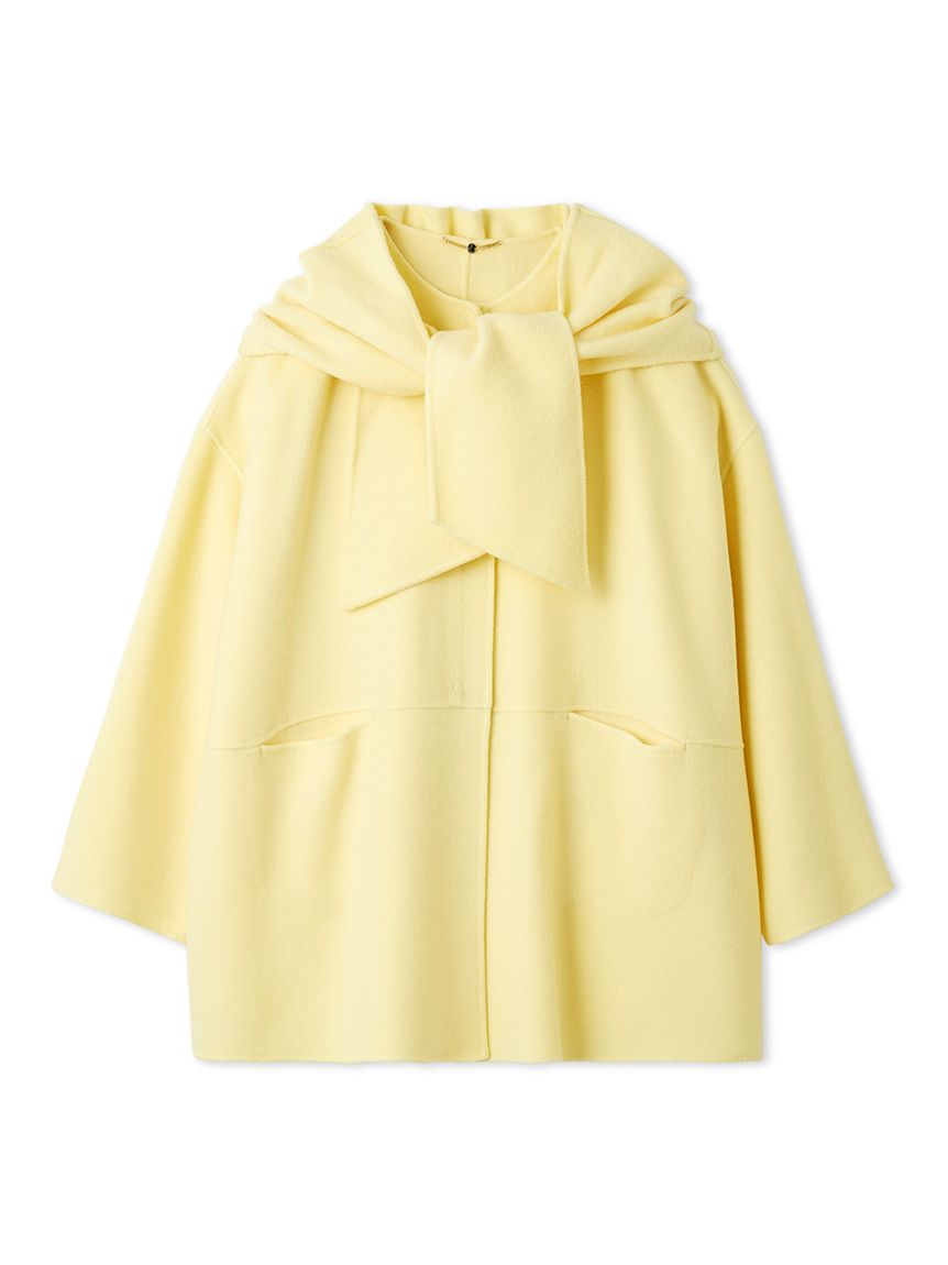 マフラー付ノーカラーリバーミドルコート(ノーカラージャケット