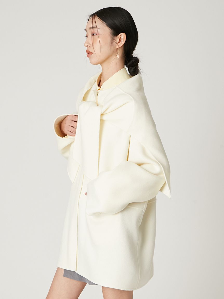 【新品未使用】フレイアイディー　ノーカラーリバーコート FRAY I.D（フレイアイディー）の「ウールカシミヤバイカラー