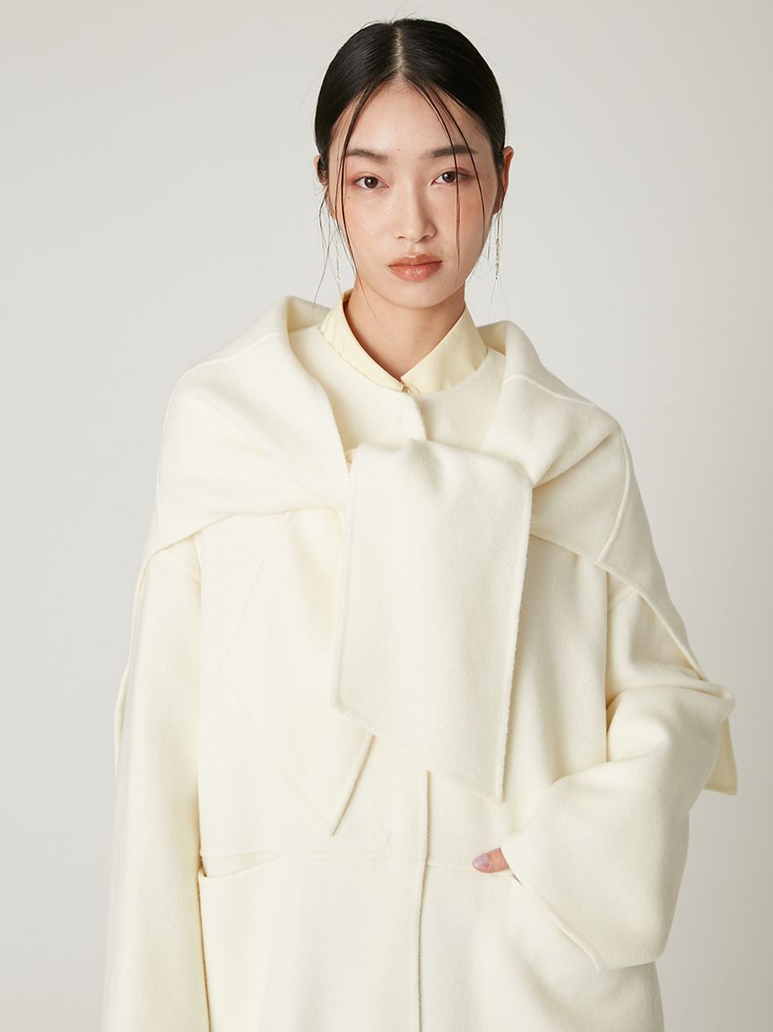 マフラー付ノーカラーリバーミドルコート(ノーカラージャケット