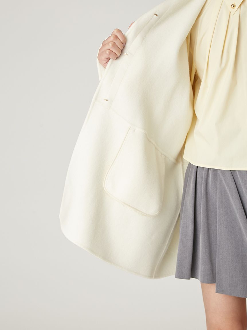 マフラー付ノーカラーリバーミドルコート(ノーカラージャケット