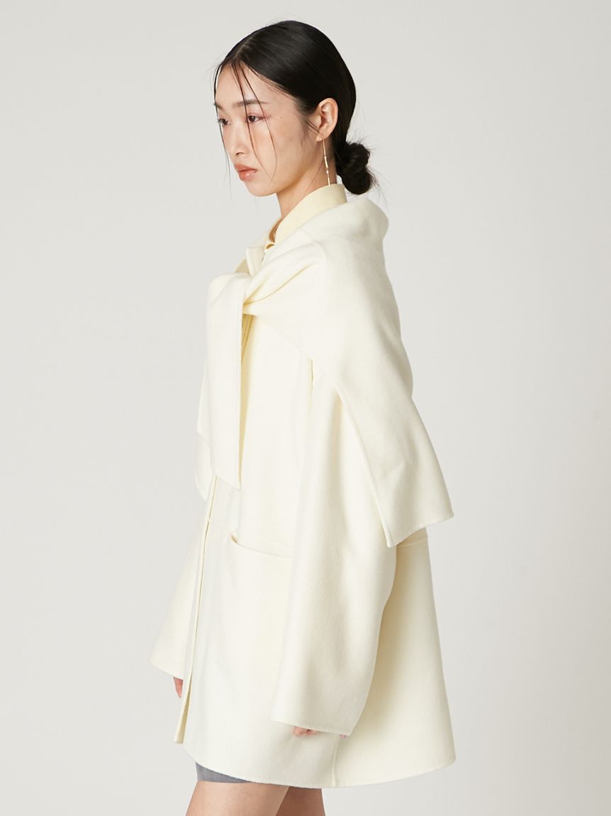 マフラー付ノーカラーリバーミドルコート(ノーカラージャケット