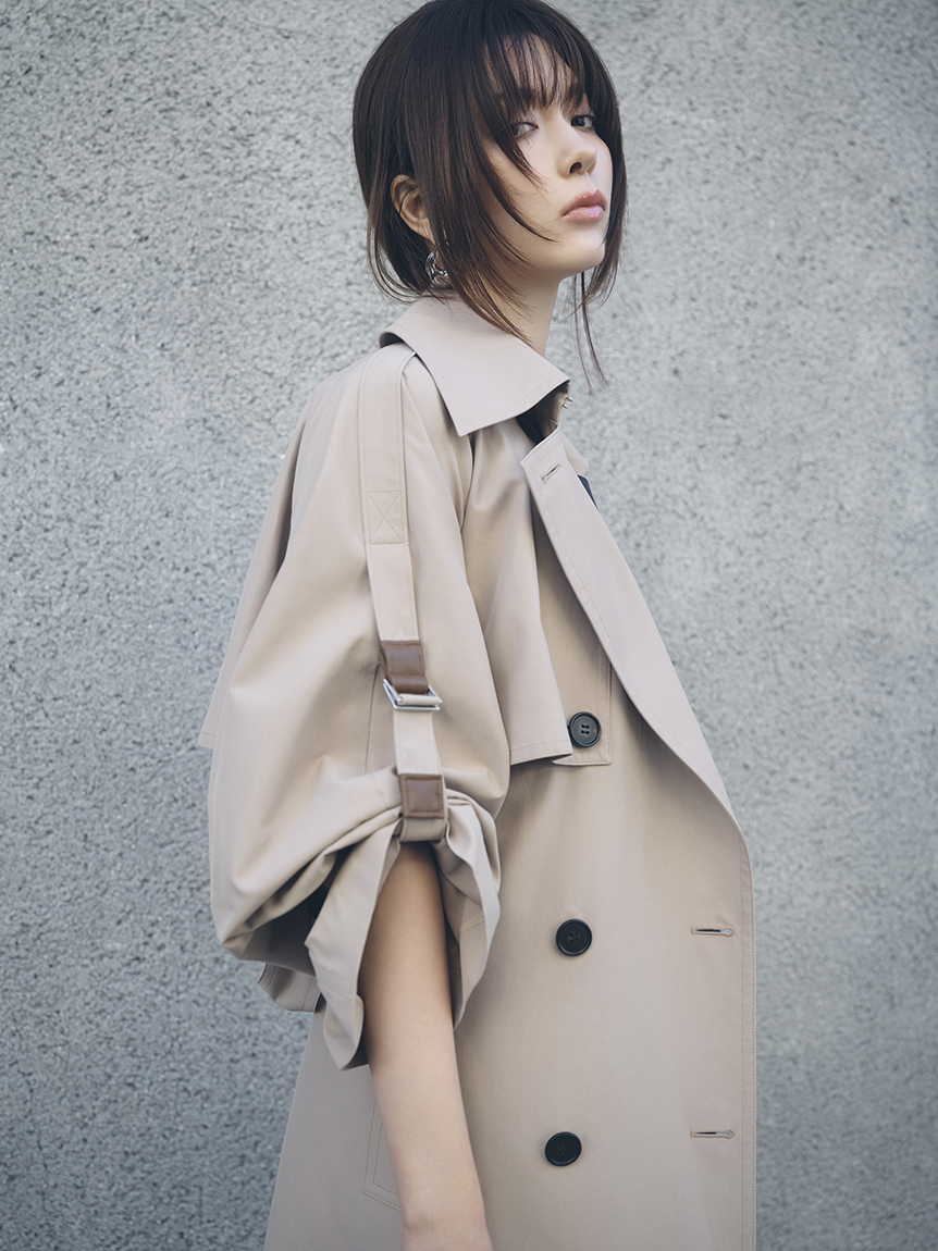 シャンブレーツイルロングトレンチコート／撥水(トレンチコート