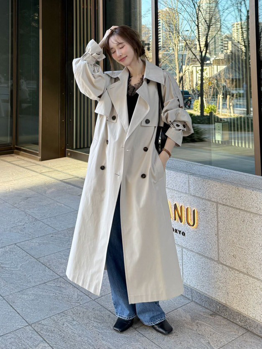 シャンブレーツイルロングトレンチコート／撥水(トレンチコート