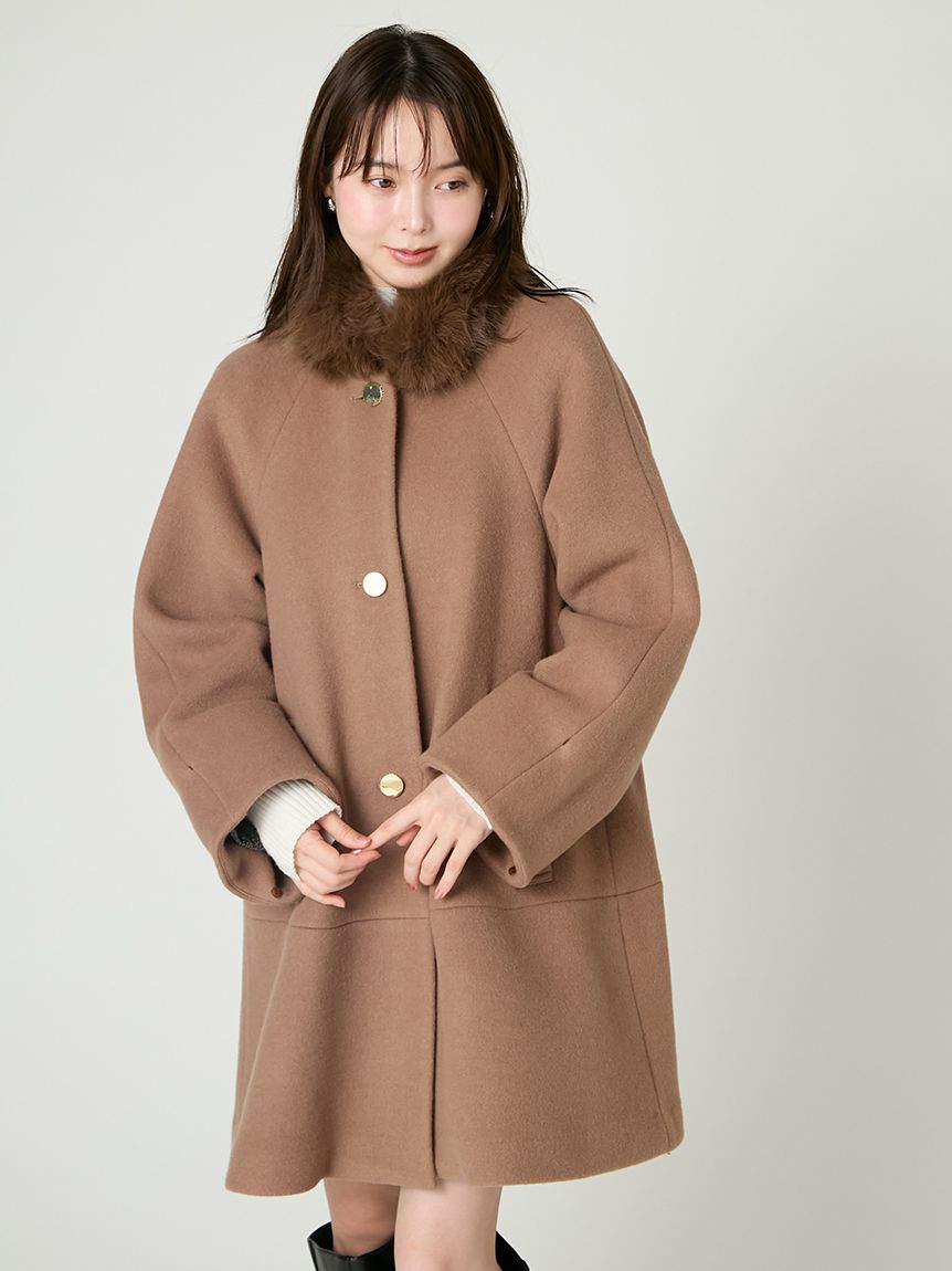 WEB限定カラー】2wayファートリムノーカラーコート(ノーカラーコート