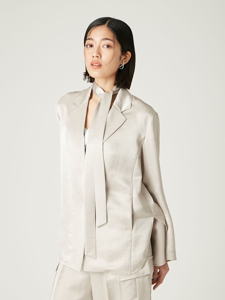 hholicサテンシャツ　ジャケット　アイボリー satin shirt – hholic