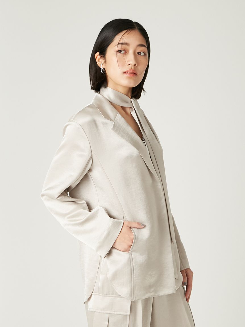 hholicサテンシャツ　ジャケット　アイボリー satin shirt jacket – hholic