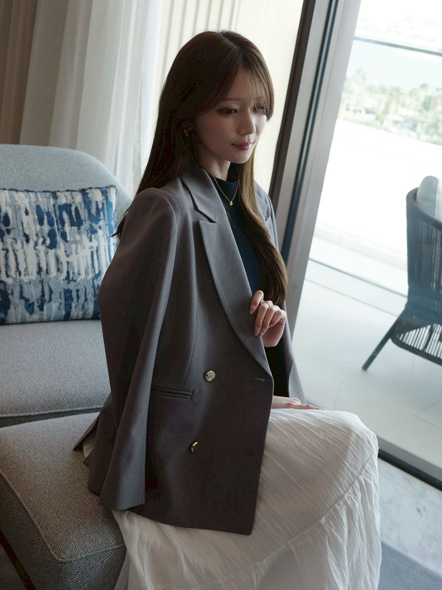 ダブルブレストシンプルジャケット／ウォッシャブル(ジャケット