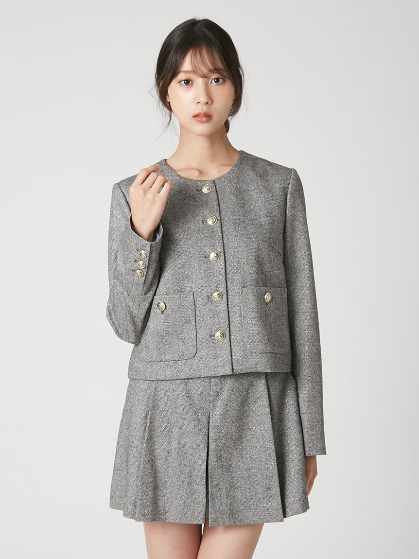 WEB限定】ノーカラージャケット＆ショートパンツセット(ノーカラー
