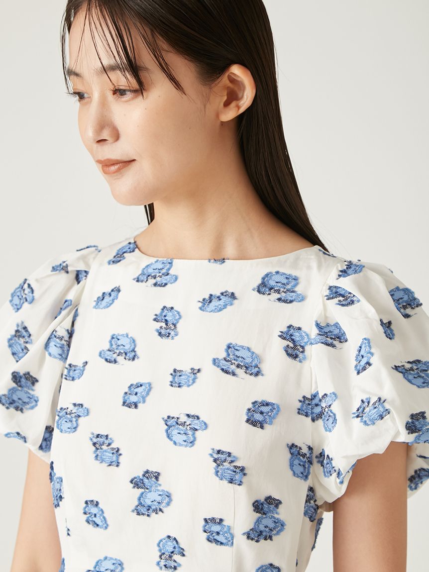 ジャガードパフストレートワンピース(マキシ・ロングワンピース
