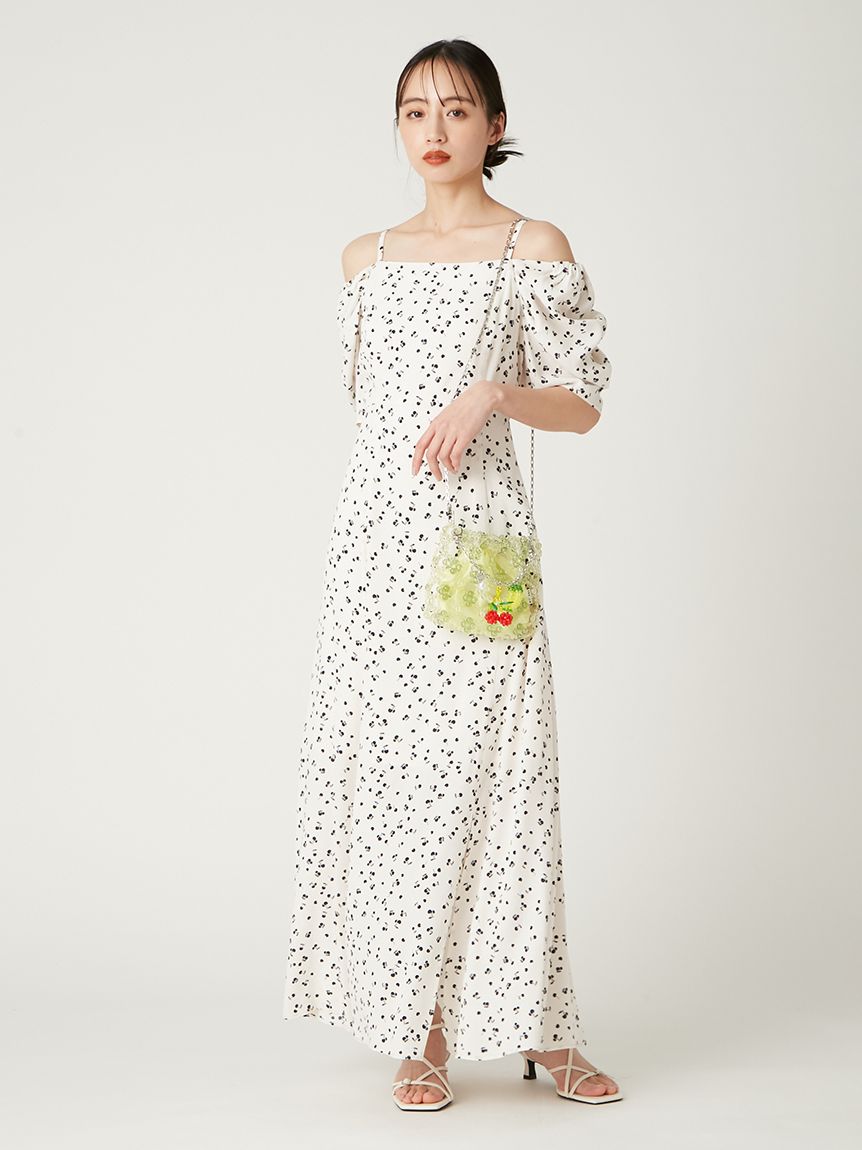 【SALE／55%OFF】 フルーツプリント2wayオフショルワンピース(マキシ・ロング ワンピース