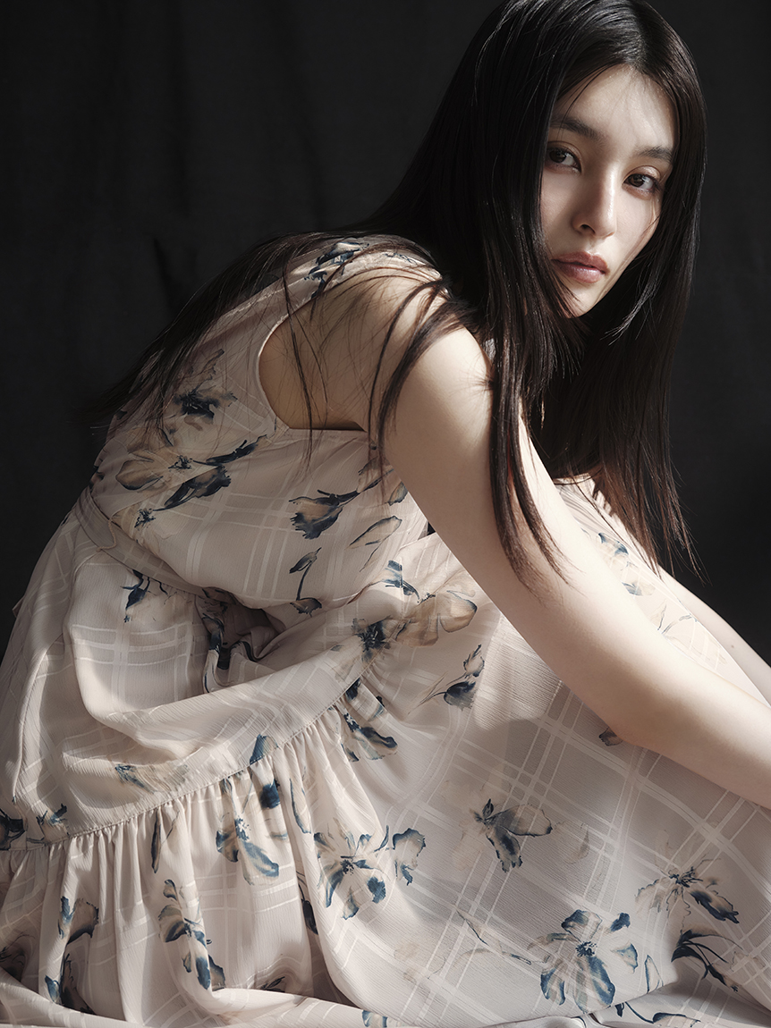 フラワープリントカシュクールワンピース／接触冷感(マキシ・ロング