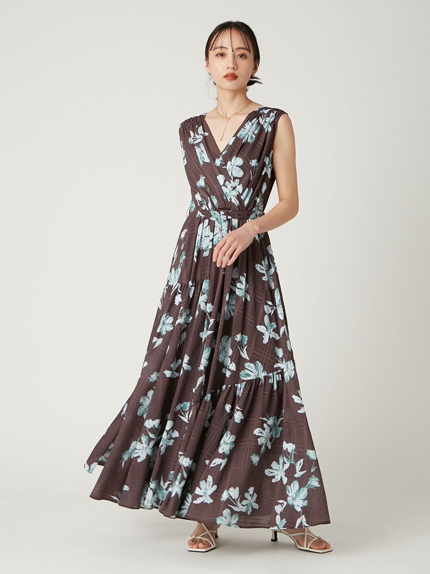 フレイアイディー　ロングカシュクールワンピース　赤 カシュクールラップワンピース(マキシ・ロングワンピース