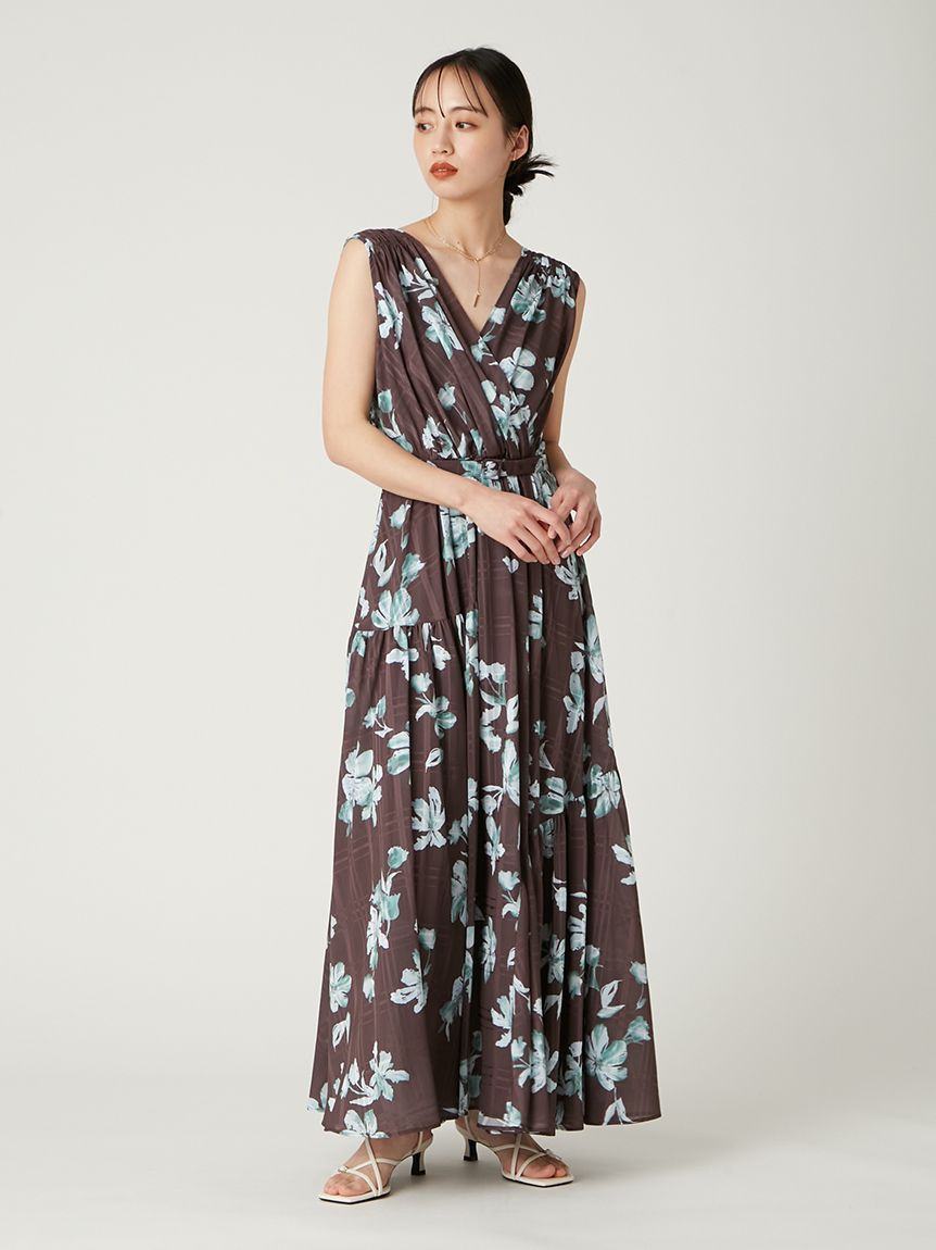 axes femme フラワープリントカシュクールコットンワンピ axes femme 花柄 カシュクールコットンワンピ フェアリー