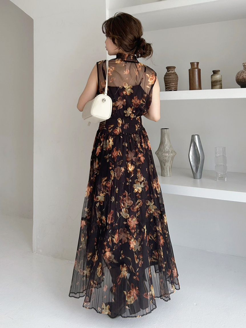 【新品】FRAY I.D シアーフラワープリーツワンピース BEG 00 00サイズ】シアーフラワープリーツワンピース（ワンピース
