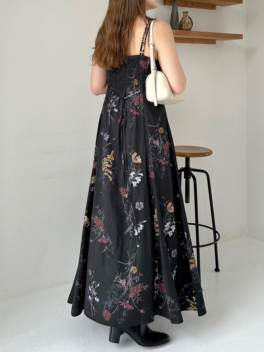 極美品✨ルネ フード付きワンピース フロントジップ カメリア フリル 黒 38L 00サイズ】ボタニカルプリントキャミソールワンピース