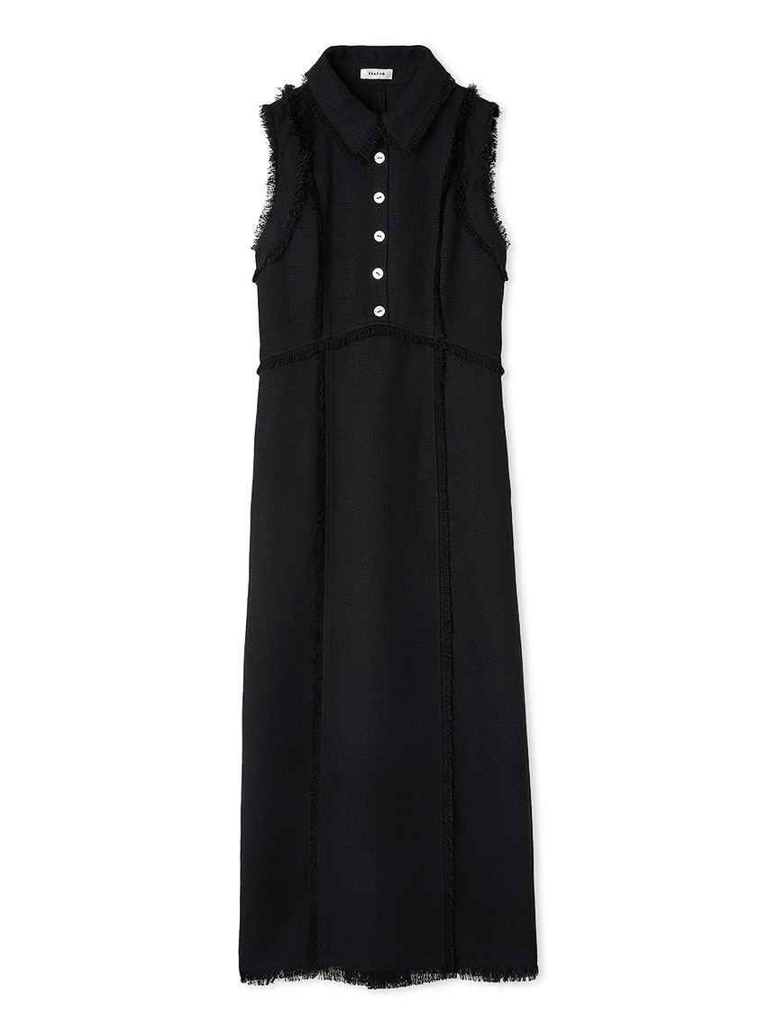 00サイズ】フリンジデザインツイードポロワンピース(マキシ・ロング