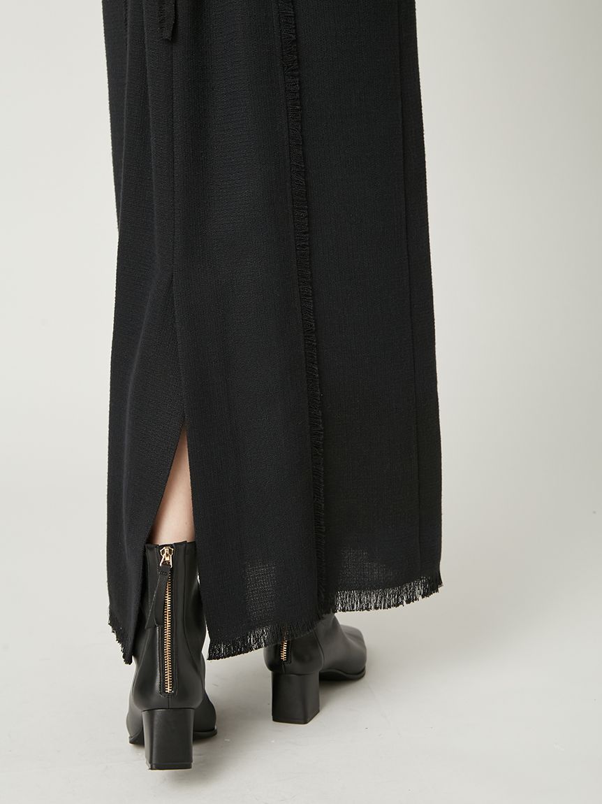 極美品✨　フレイアイディー ロングワンピース　ツイード　フリンジ 00サイズ】フリンジデザインツイードポロワンピース(マキシ