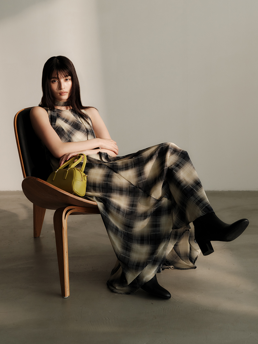 【新品】FRAY I.D セミシアークリアラインワンピース CHECK 1 セミシアークリアラインワンピース(マキシ・ロングワンピース