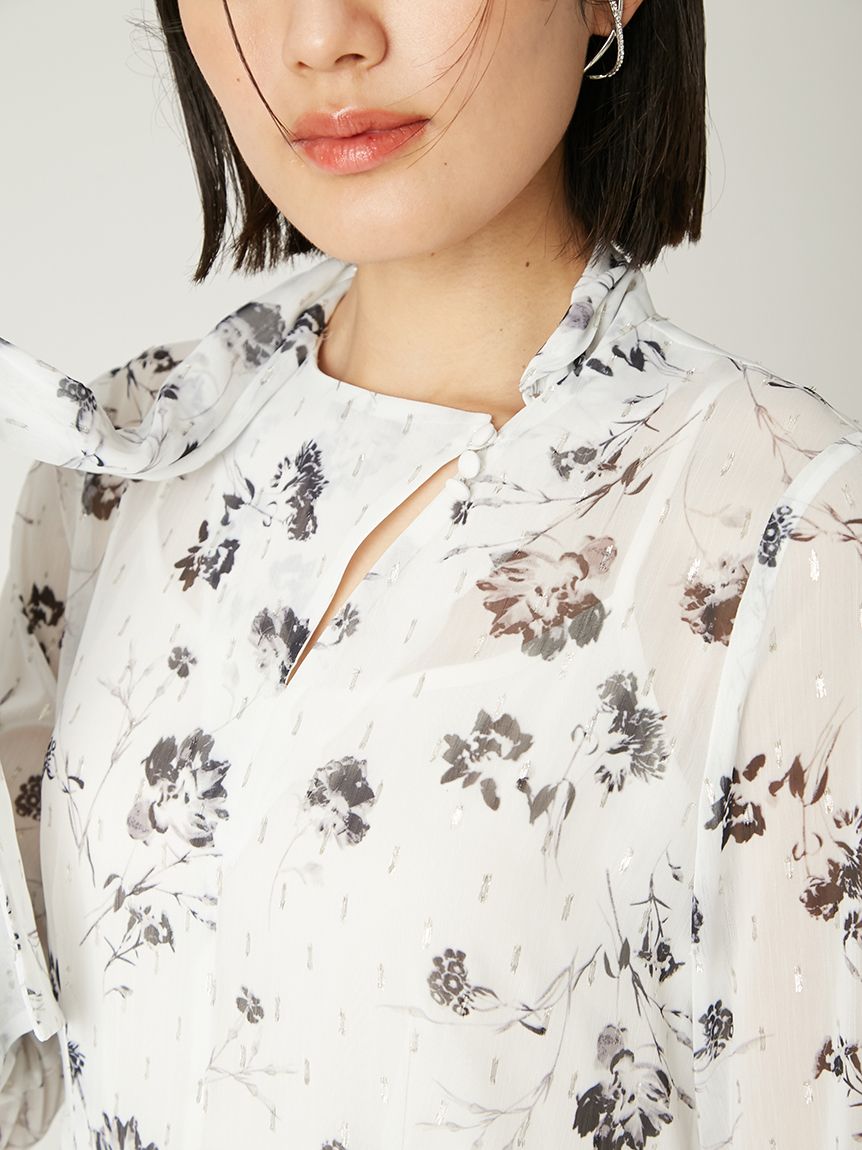 デザインボウタイシアープリントワンピース(マキシ・ロング