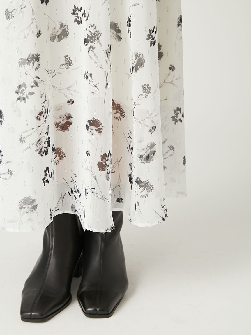 BPN ワンピース デザインボウタイシアープリントワンピース(マキシ・ロング