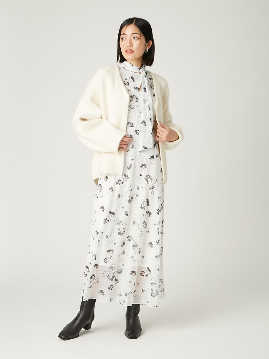 デザインボウタイシアープリントワンピース(マキシ・ロングワンピース