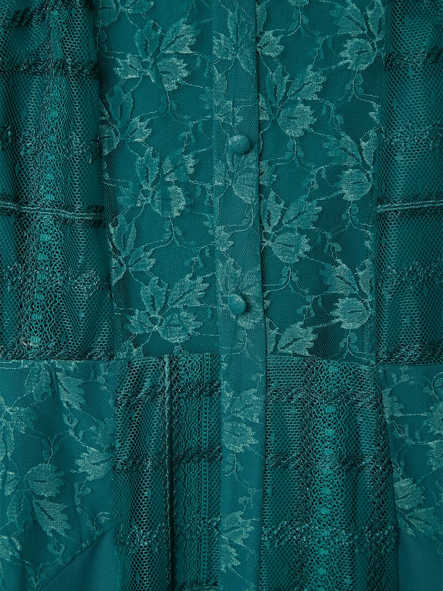 【新品タグ付き】シルバーブルー花柄コードレースドレス　ワンピース セール】 コードフラワー刺繍レースワンピース （ドレス