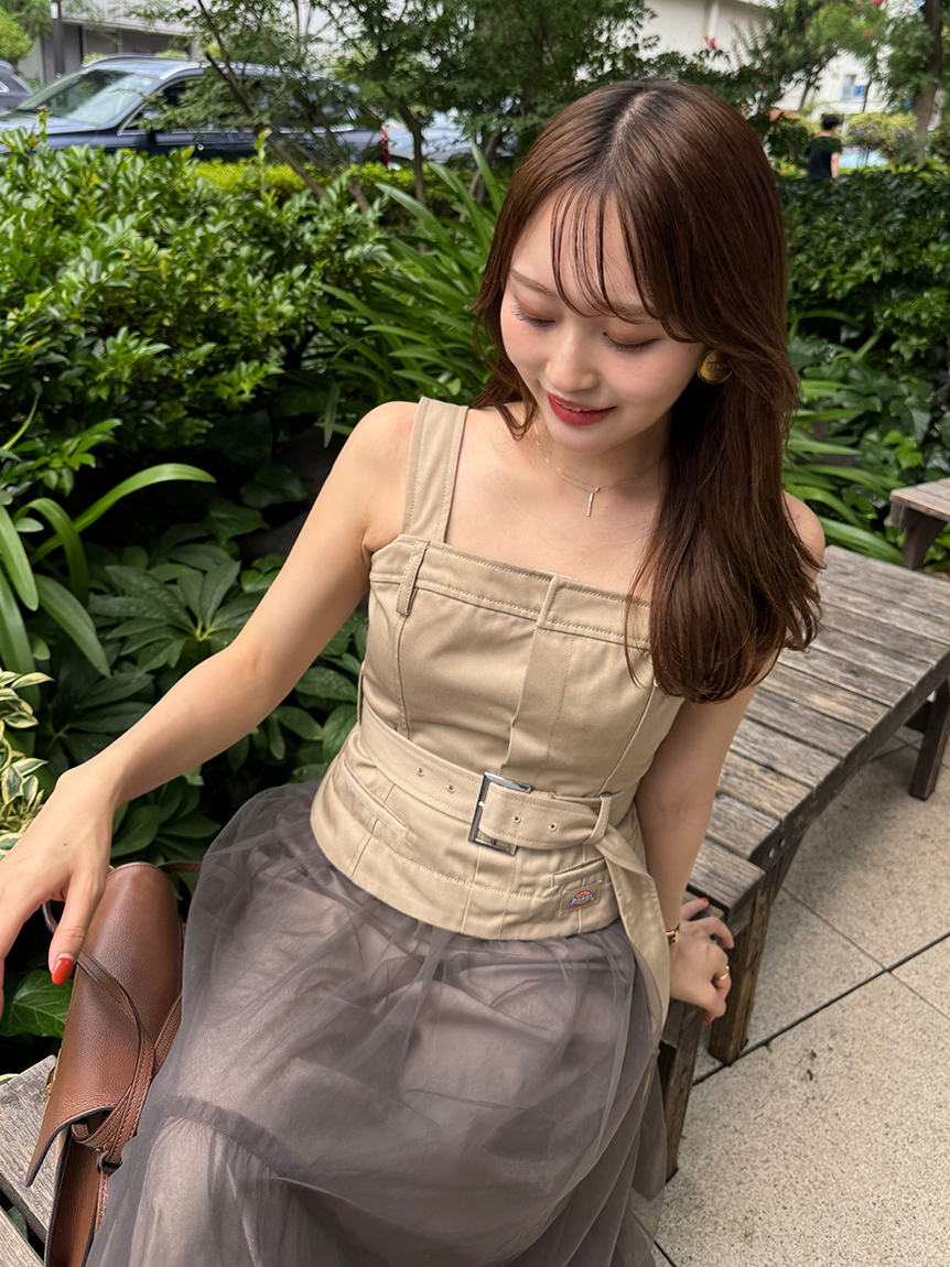 FRAY I.D｜Dickies】チュールコンビジャンパードレス(マキシ
