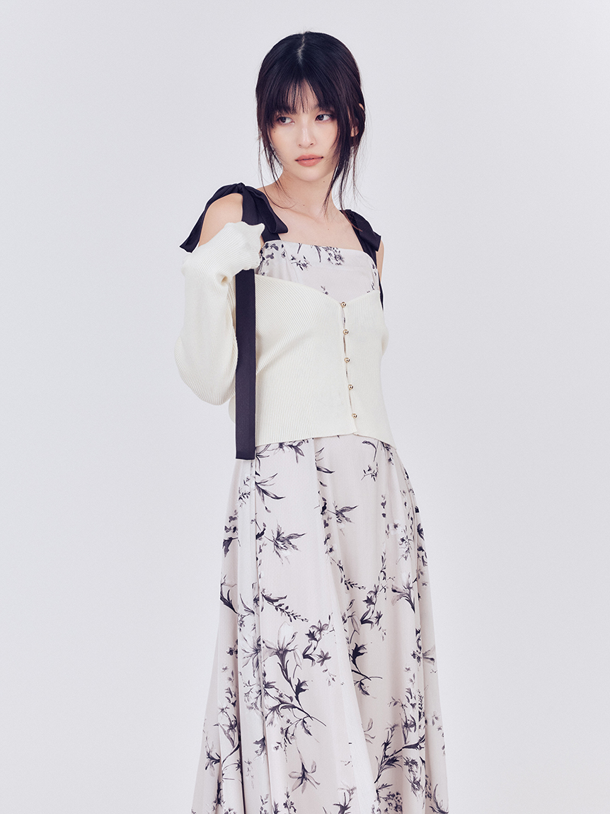 限定カラー・00サイズ】リボンディテールフローラルワンピース