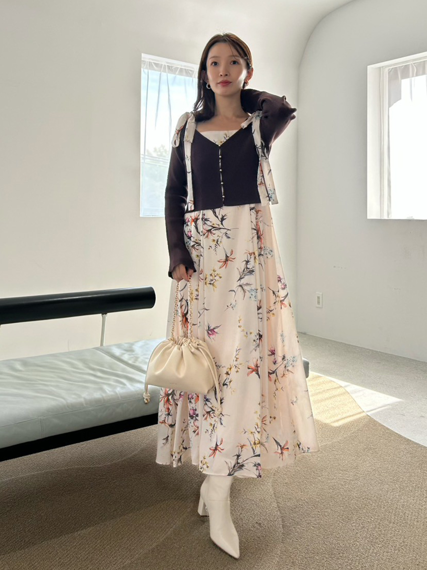 限定カラー・00サイズ】リボンディテールフローラルワンピース(マキシ