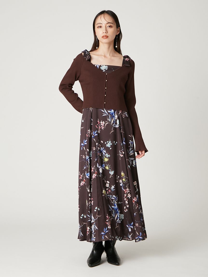 限定カラー・00サイズ】リボンディテールフローラルワンピース(マキシ