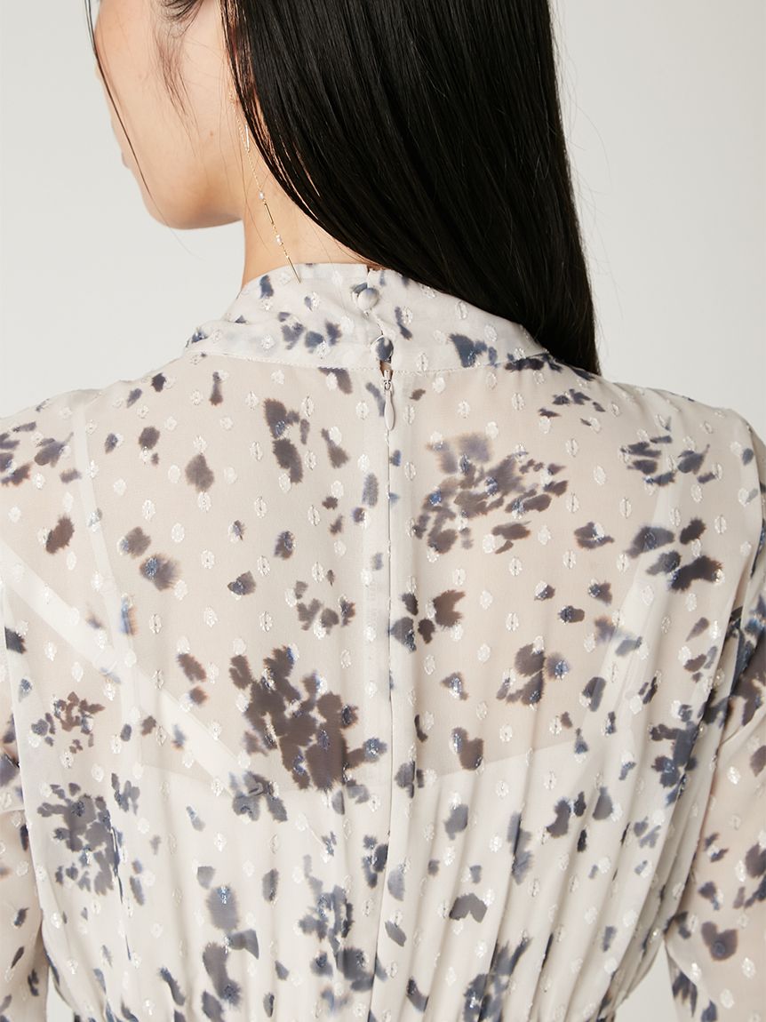 ボウタイプリーツプリントワンピース(マキシ・ロングワンピース