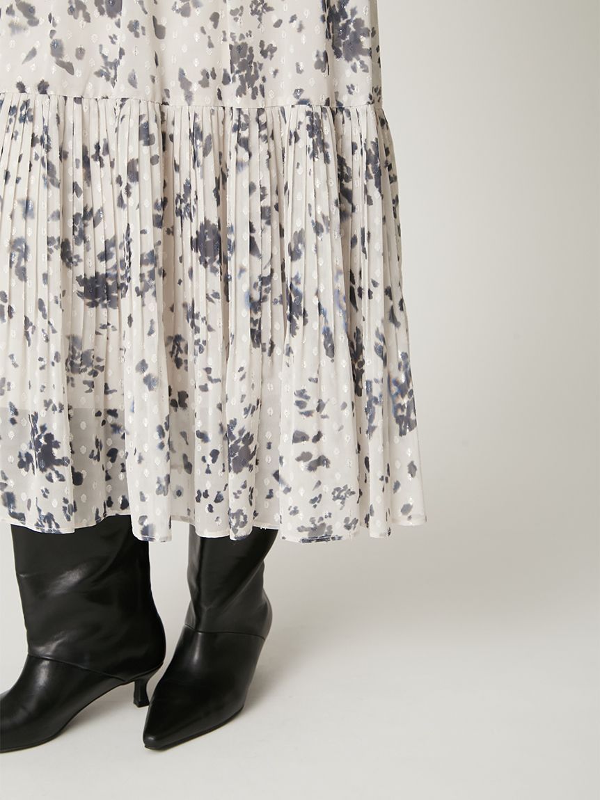 ボウタイプリーツプリントワンピース(マキシ・ロングワンピース