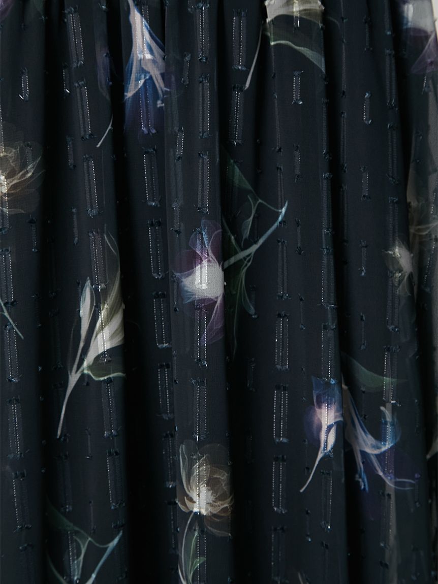 ボウタイプリーツプリントワンピース(マキシ・ロングワンピース