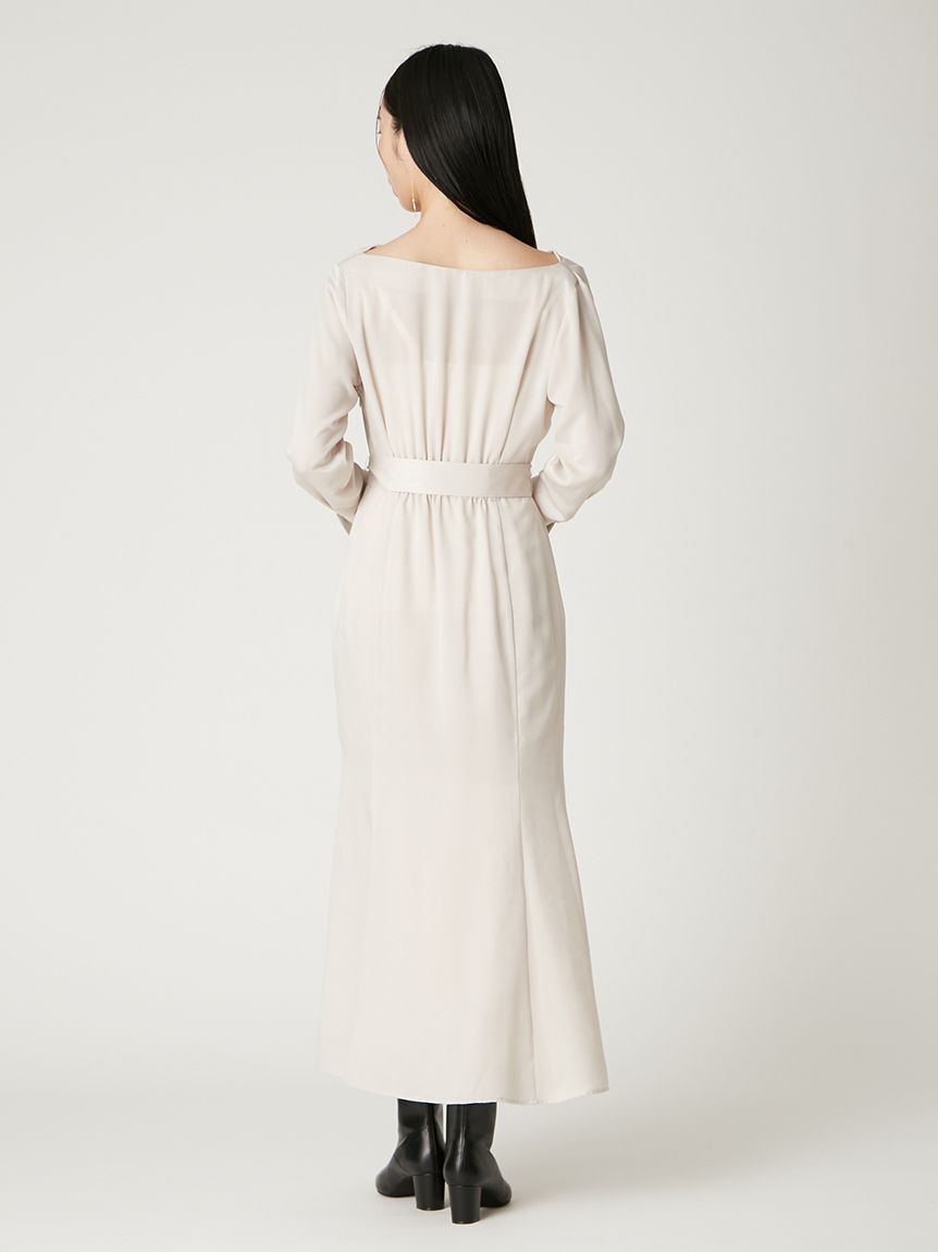 タイ付きドレープネックワンピース(マキシ・ロングワンピース